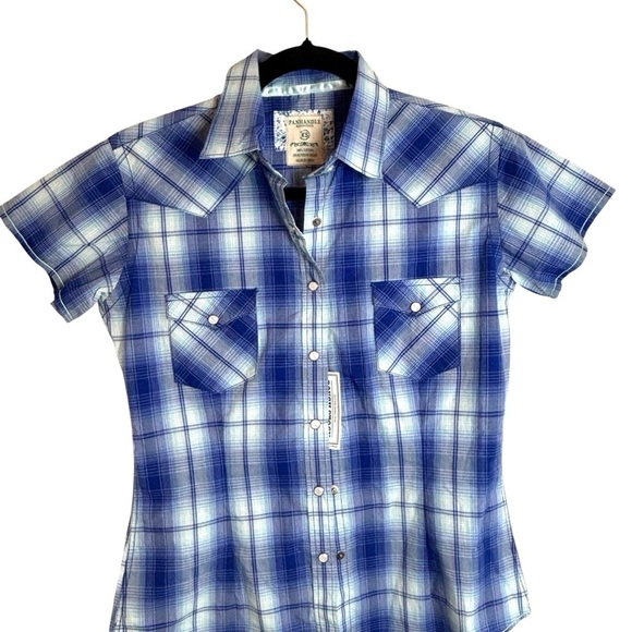 Panhandle Rough Stock Blue Plaid Button-Up Women’s Shirt Size Extra Small - Picture 3 of 5